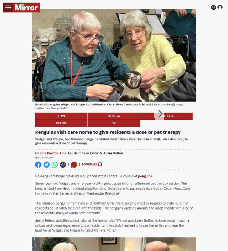 Press coverage: Penguins visit care home and give residents the most unexpected treat