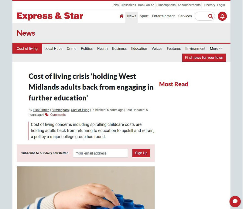 Express & Star coverage: Cost-of-living crisis holding West Midlands adults back from further education, poll finds