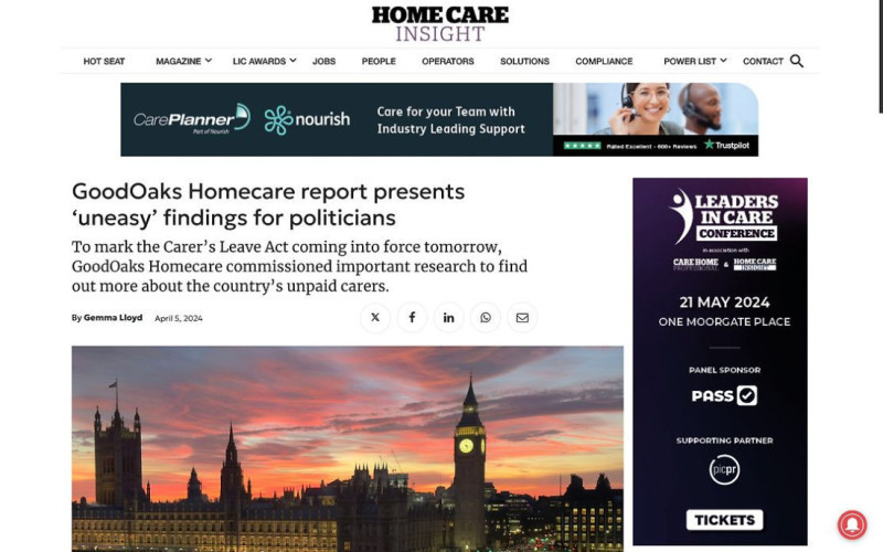 Home Care Insight coverage: GoodOaks report presents uneasy findings for politicians as the Carer's Leave Act arrives