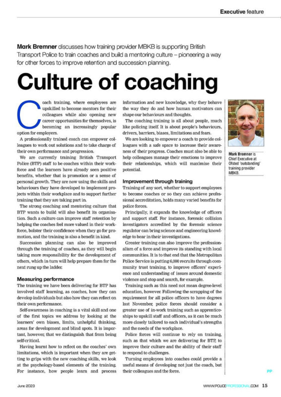 Police Professional coverage: Culture of coaching: how MBKB is transforming police force development