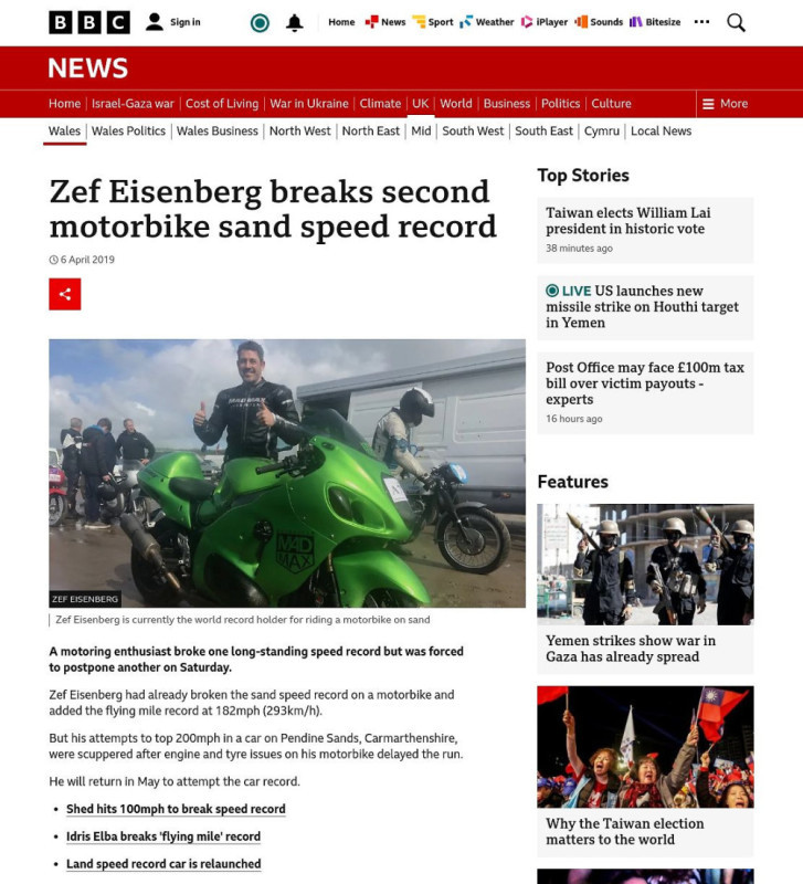 Press coverage: Maximuscle founder smashes land speed record at Pendine Sands